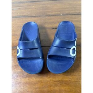 OOFOS Ooahh Sport Slide Sandals Womens 6 Navy Blue Recovery Comfort Shoes